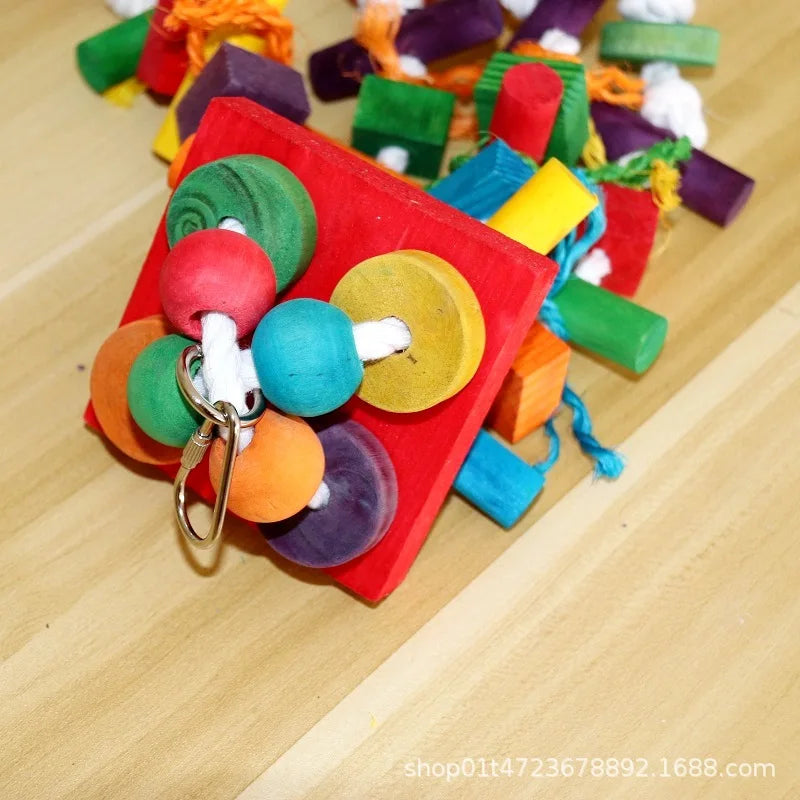 Colorful Wooden Parrot Toys – Unique Shapes and Diverse Play Options, Complete Variety of Large Bite Toys for Parrots