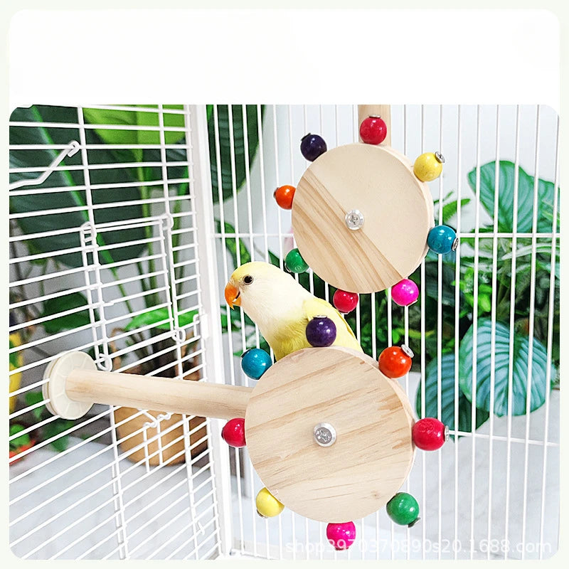 Funny Perch Toy with Rotating Balls – Interactive Wood Bird Stand, Colorful Parrot Foraging and Windmill Toy