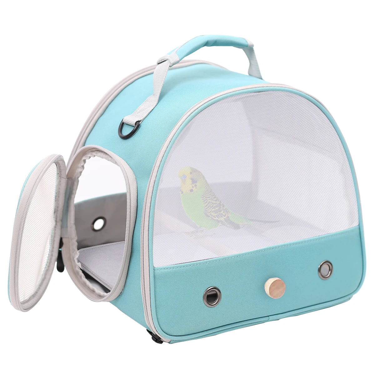 Portable Bird Travel Carrier – Compact carrier for small birds, parrots, and parakeets with standing perch, soft mat, and side access window. Collapsible design for easy storage