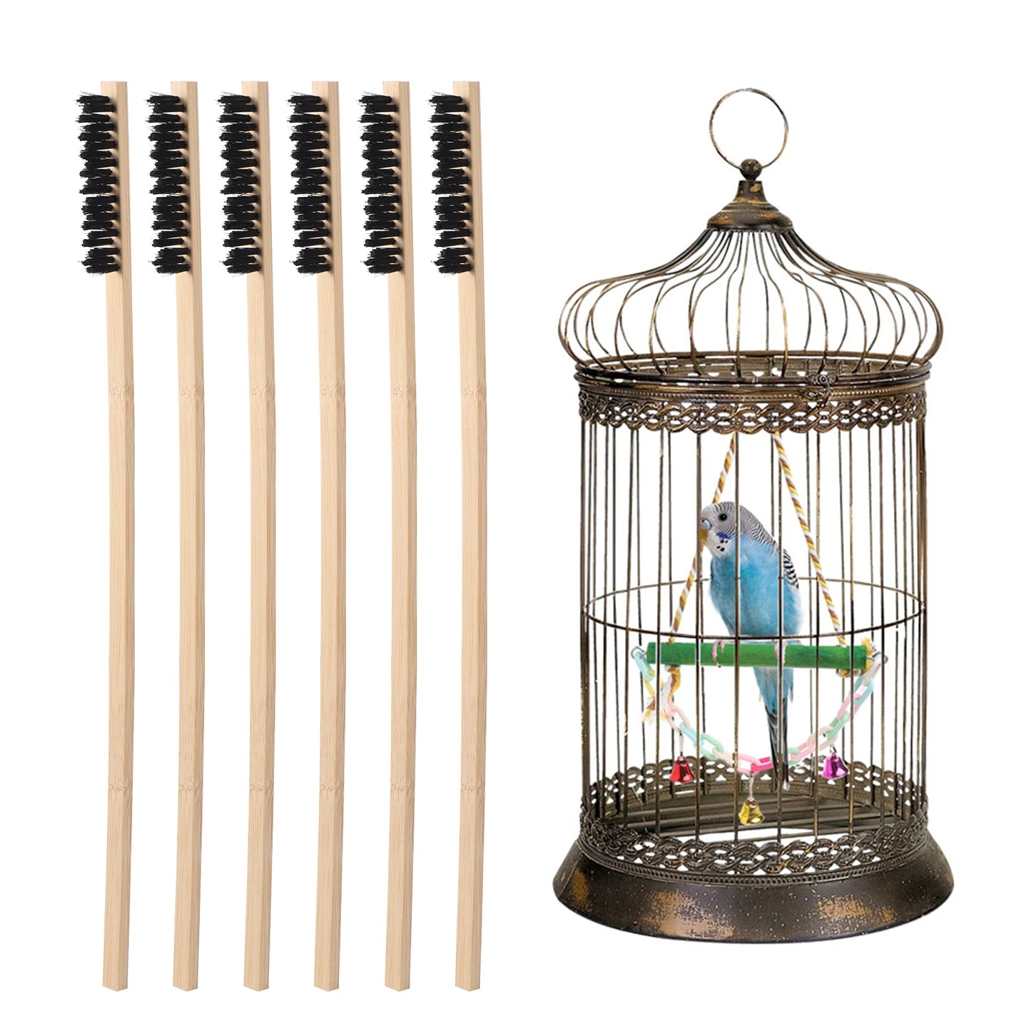 Multi-Function Small Animal Cage Cleaner – Convenient Long Wooden Handle Brush for Parrot and Bird Cage Cleaning