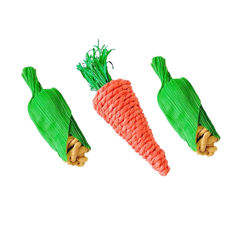 Parrot Chew and Teeth Grinding Toy – Handwoven Carrot and Corn Vine Ball for Birds, Hamsters, and Rabbits, Cage Swing Hanging Accessory