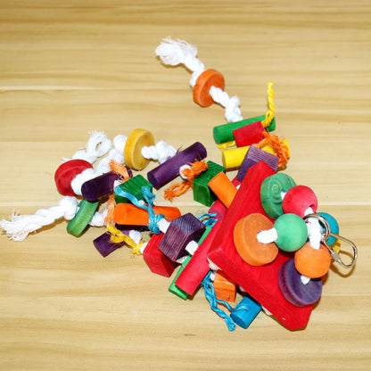 Colorful Wooden Parrot Toys – Unique Shapes and Diverse Play Options, Complete Variety of Large Bite Toys for Parrots