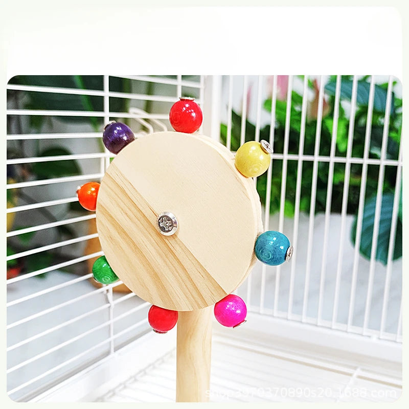 Funny Perch Toy with Rotating Balls – Interactive Wood Bird Stand, Colorful Parrot Foraging and Windmill Toy