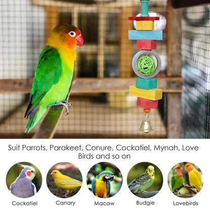 Parrot Chewing Toy – Multi-Purpose Bite Skewer Pendant for Bird Cage, Teething Toy for Lovebirds, Medium Parrots, Cockatiels, and Budgies