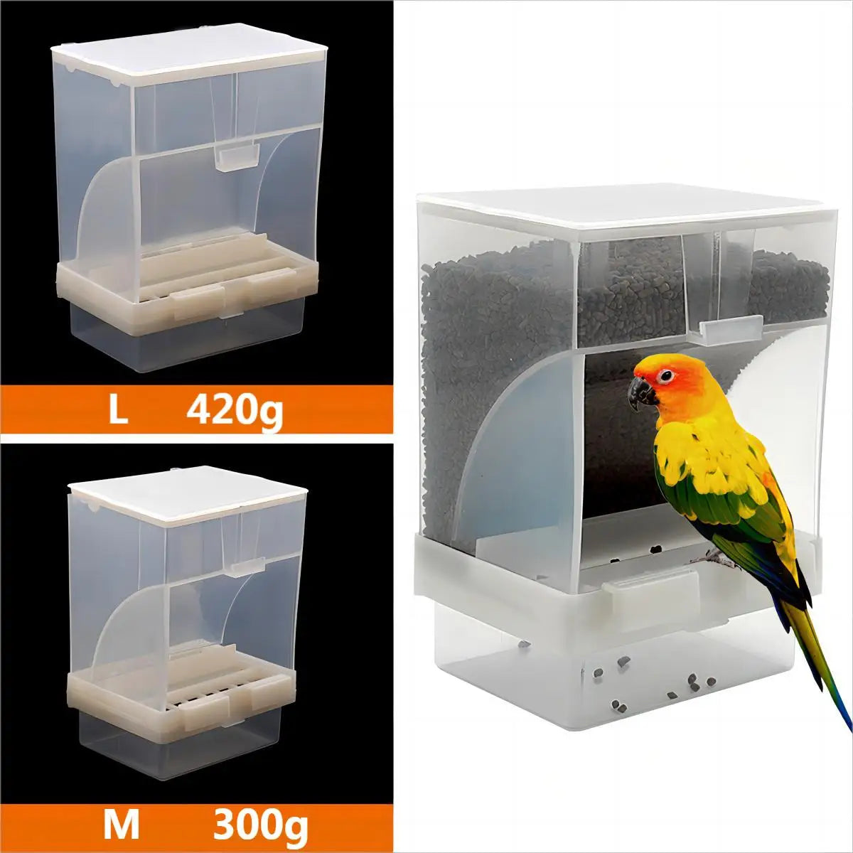 Automatic Bird Feeder – Splash-Proof, Removable Container for Parrot Cages | Ideal for Starlings, Budgies, and Peony Parrots