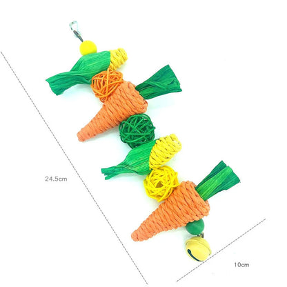 Parrot Chew and Teeth Grinding Toy – Handwoven Carrot and Corn Vine Ball for Birds, Hamsters, and Rabbits, Cage Swing Hanging Accessory