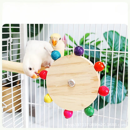 Funny Perch Toy with Rotating Balls – Interactive Wood Bird Stand, Colorful Parrot Foraging and Windmill Toy