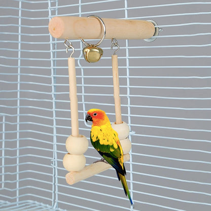 Wooden Bird Swing Toy – Parrot Perch Stand, Playstand, Exercise Climbing Ladder Bridge, and Hanging Hammock for Pet Parrots.