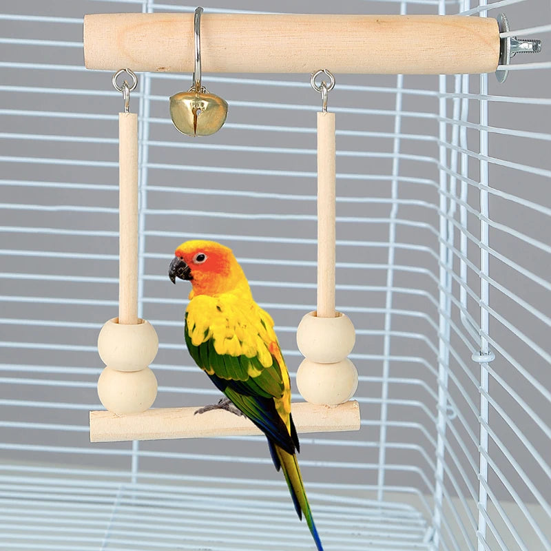 Wooden Bird Swing Toy – Parrot Perch Stand, Playstand, Exercise Climbing Ladder Bridge, and Hanging Hammock for Pet Parrots.