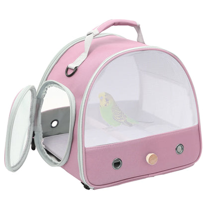 Portable Bird Travel Carrier – Compact carrier for small birds, parrots, and parakeets with standing perch, soft mat, and side access window. Collapsible design for easy storage