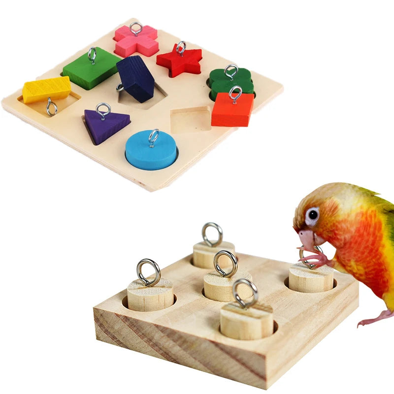 Wooden Bird Parrot Toy – Interactive Training Block Puzzle DIY Educational Pet Toy