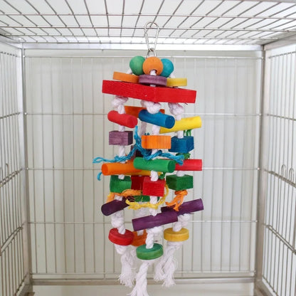 Colorful Wooden Parrot Toys – Unique Shapes and Diverse Play Options, Complete Variety of Large Bite Toys for Parrots