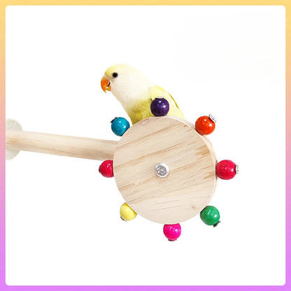 Funny Perch Toy with Rotating Balls – Interactive Wood Bird Stand, Colorful Parrot Foraging and Windmill Toy