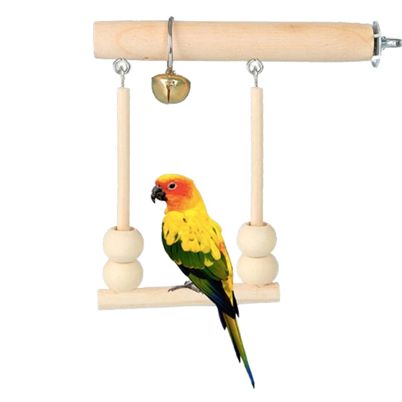 Wooden Bird Swing Toy – Parrot Perch Stand, Playstand, Exercise Climbing Ladder Bridge, and Hanging Hammock for Pet Parrots.