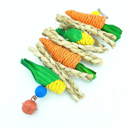 Parrot Chew and Teeth Grinding Toy – Handwoven Carrot and Corn Vine Ball for Birds, Hamsters, and Rabbits, Cage Swing Hanging Accessory