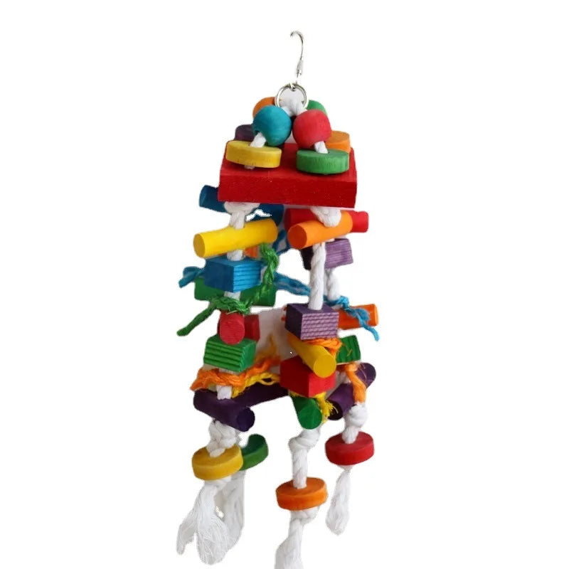 Colorful Wooden Parrot Toys – Unique Shapes and Diverse Play Options, Complete Variety of Large Bite Toys for Parrots