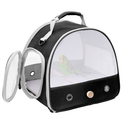 Portable Bird Travel Carrier – Compact carrier for small birds, parrots, and parakeets with standing perch, soft mat, and side access window. Collapsible design for easy storage