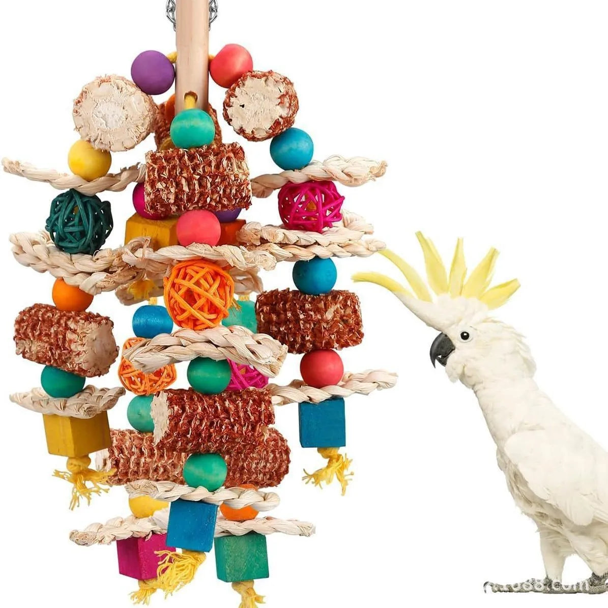 Colorful Wooden Parrot Toys – Unique Shapes and Diverse Play Options, Complete Variety of Large Bite Toys for Parrots