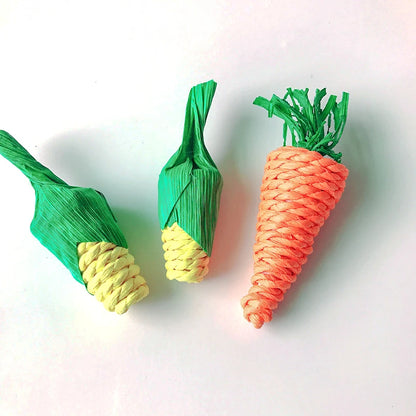 Parrot Chew and Teeth Grinding Toy – Handwoven Carrot and Corn Vine Ball for Birds, Hamsters, and Rabbits, Cage Swing Hanging Accessory