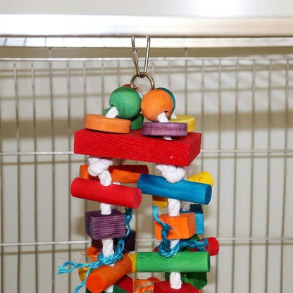 Colorful Wooden Parrot Toys – Unique Shapes and Diverse Play Options, Complete Variety of Large Bite Toys for Parrots