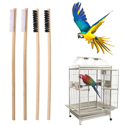 Multi-Function Small Animal Cage Cleaner – Convenient Long Wooden Handle Brush for Parrot and Bird Cage Cleaning